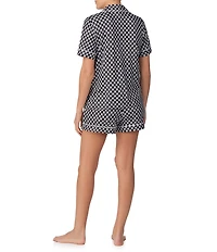 Donna Karan DKNY by Donna Karan Short Sleeve Notch Collar Jersey Knit Checked Print Shorty Pajama Set