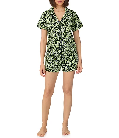 Donna Karan DKNY by Donna Karan Short Sleeve Notch Collar Jersey Knit Leopard Print Shorty Pajama Set