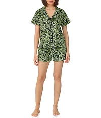 Donna Karan DKNY by Donna Karan Short Sleeve Notch Collar Jersey Knit Leopard Print Shorty Pajama Set