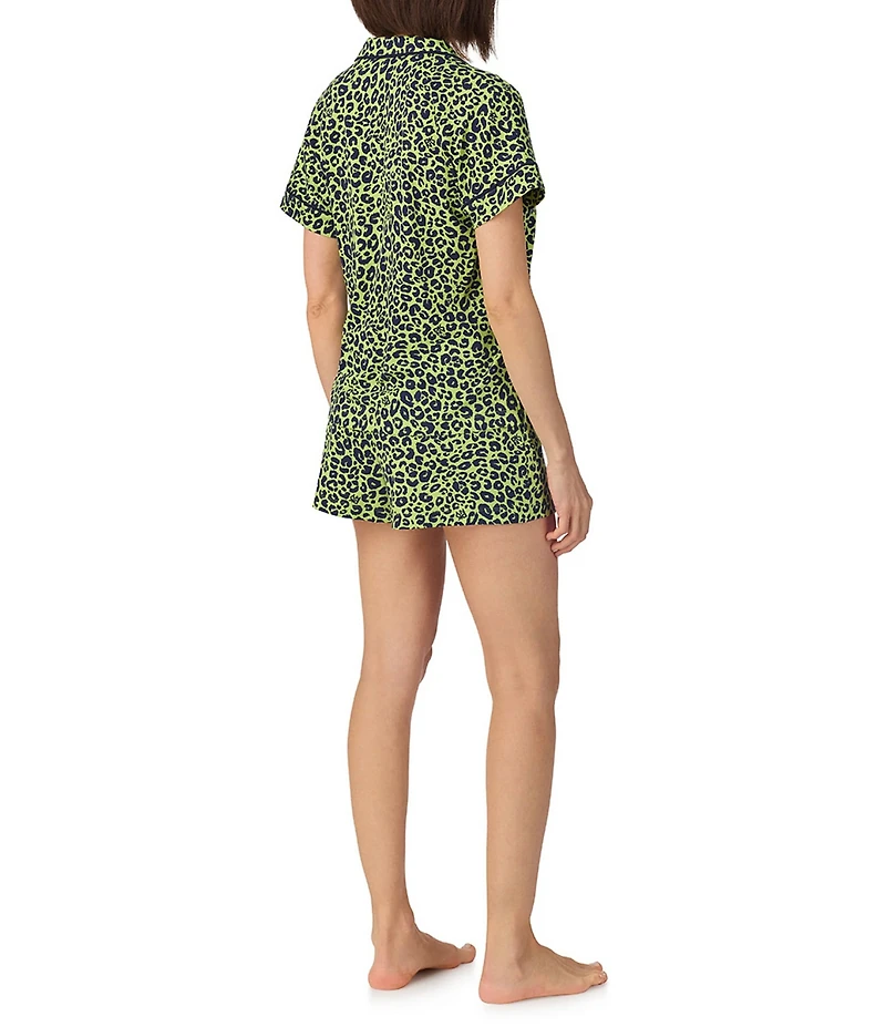 Donna Karan DKNY by Donna Karan Short Sleeve Notch Collar Jersey Knit Leopard Print Shorty Pajama Set