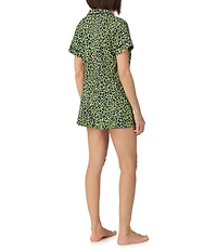 Donna Karan DKNY by Donna Karan Short Sleeve Notch Collar Jersey Knit Leopard Print Shorty Pajama Set