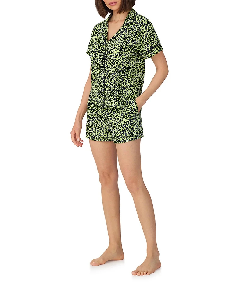 Donna Karan DKNY by Donna Karan Short Sleeve Notch Collar Jersey Knit Leopard Print Shorty Pajama Set