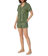 Donna Karan DKNY by Donna Karan Short Sleeve Notch Collar Jersey Knit Leopard Print Shorty Pajama Set