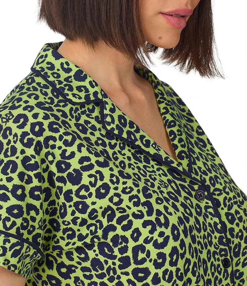 Donna Karan DKNY by Donna Karan Short Sleeve Notch Collar Jersey Knit Leopard Print Shorty Pajama Set
