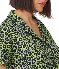 Donna Karan DKNY by Donna Karan Short Sleeve Notch Collar Jersey Knit Leopard Print Shorty Pajama Set