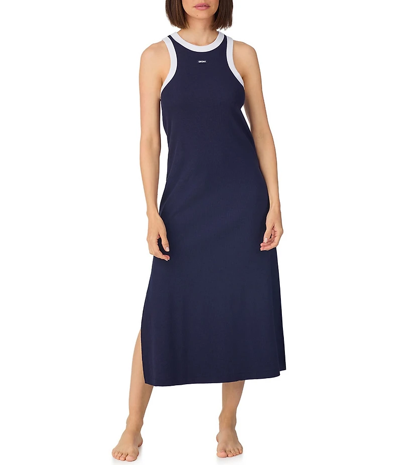 Donna Karan DKNY by Donna Karan Solid Sleeveless Round Neck Jersey Knit Maxi Chemise