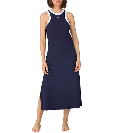 Donna Karan DKNY by Donna Karan Solid Sleeveless Round Neck Jersey Knit Maxi Chemise