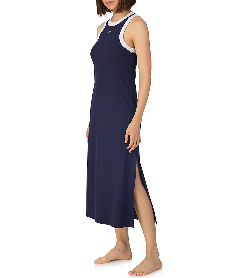 Donna Karan DKNY by Donna Karan Solid Sleeveless Round Neck Jersey Knit Maxi Chemise