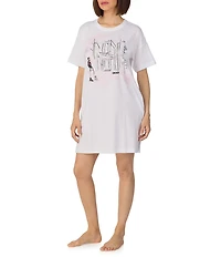 Donna Karan DKNY City Print Short Sleeve Round Neck Jersey Knit Sleepshirt