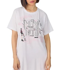 Donna Karan DKNY City Print Short Sleeve Round Neck Jersey Knit Sleepshirt