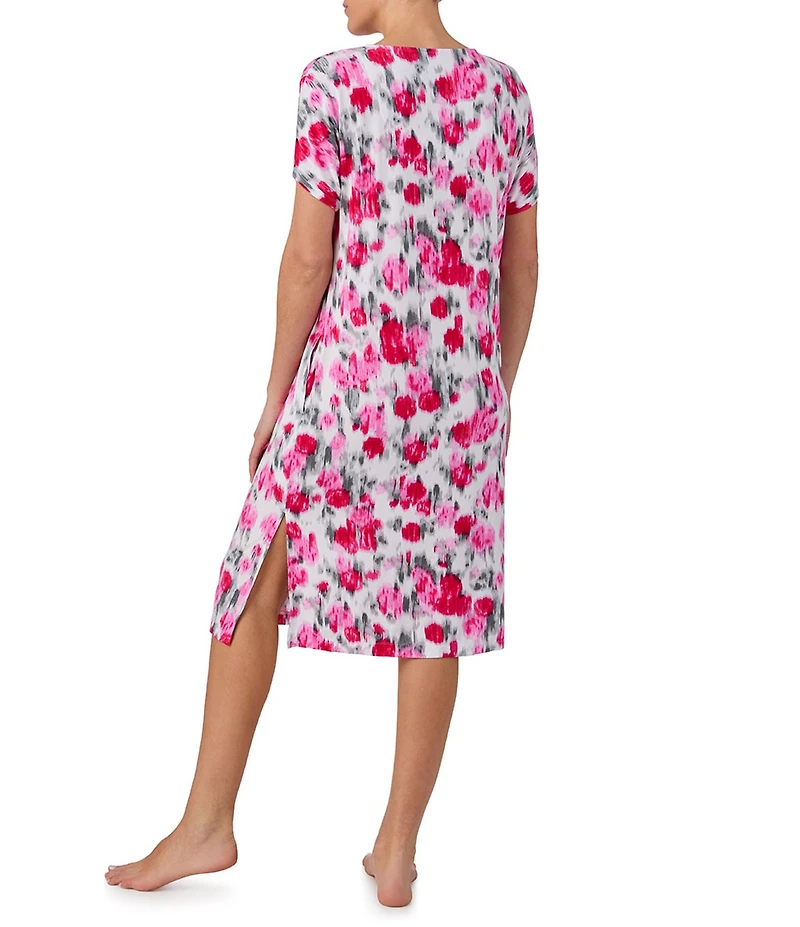 Donna Karan DKNY Ikat Floral Print Short Sleeve V-Neck Jersey Knit Sleepshirt
