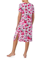 Donna Karan DKNY Ikat Floral Print Short Sleeve V-Neck Jersey Knit Sleepshirt