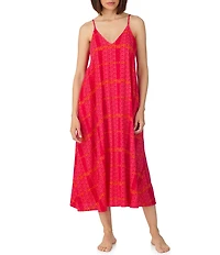 Donna Karan DKNY Logo Print Sleeveless V-Neck Woven Long Maxi Chemise