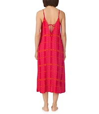 Donna Karan DKNY Logo Print Sleeveless V-Neck Woven Long Maxi Chemise