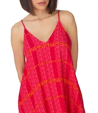 Donna Karan DKNY Logo Print Sleeveless V-Neck Woven Long Maxi Chemise