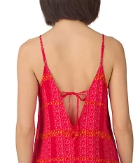 Donna Karan DKNY Logo Print Sleeveless V-Neck Woven Long Maxi Chemise
