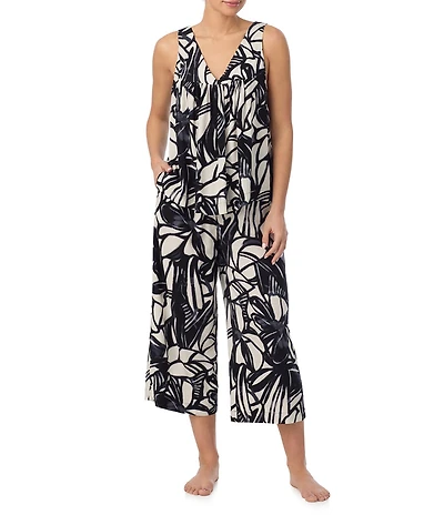 Donna Karan DKNY Printed Sleeveless V Neck Woven Capri Pajama Set