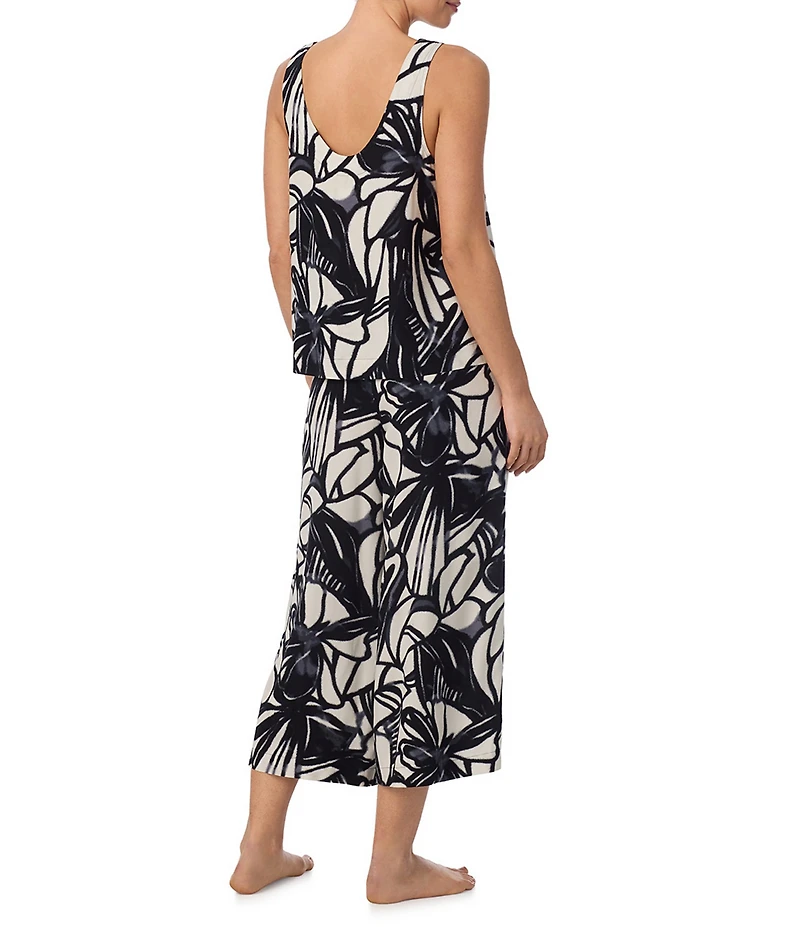 Donna Karan DKNY Printed Sleeveless V Neck Woven Capri Pajama Set
