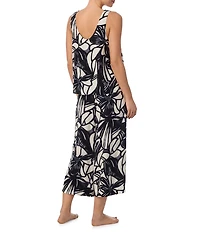 Donna Karan DKNY Printed Sleeveless V Neck Woven Capri Pajama Set