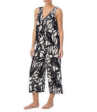 Donna Karan DKNY Printed Sleeveless V Neck Woven Capri Pajama Set