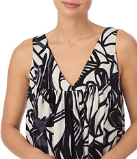 Donna Karan DKNY Printed Sleeveless V Neck Woven Capri Pajama Set