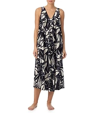 Donna Karan DKNY Printed Sleeveless V Neck Woven Long Chemise