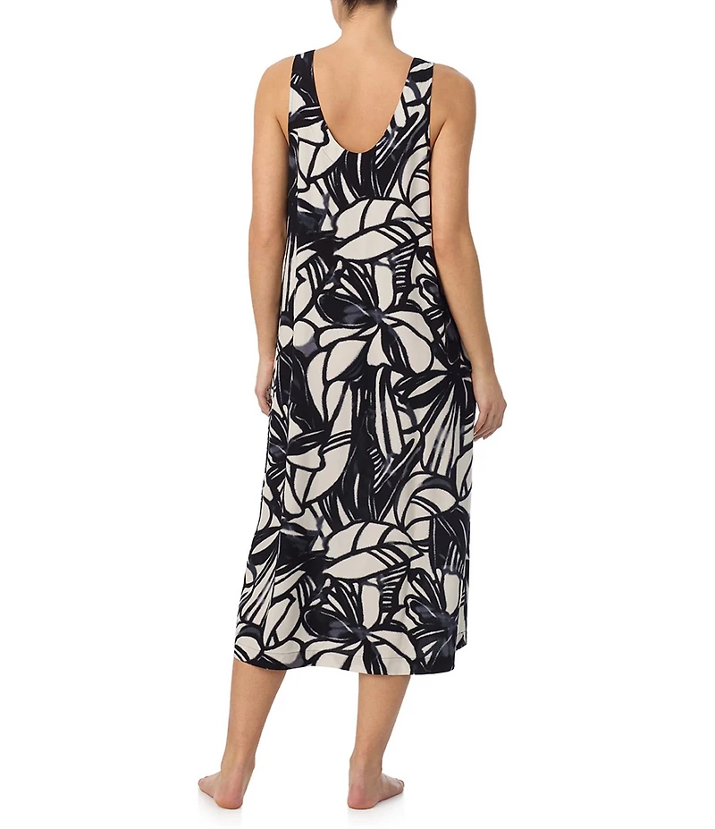 Donna Karan DKNY Printed Sleeveless V Neck Woven Long Chemise