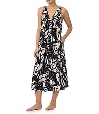 Donna Karan DKNY Printed Sleeveless V Neck Woven Long Chemise