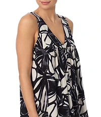 Donna Karan DKNY Printed Sleeveless V Neck Woven Long Chemise