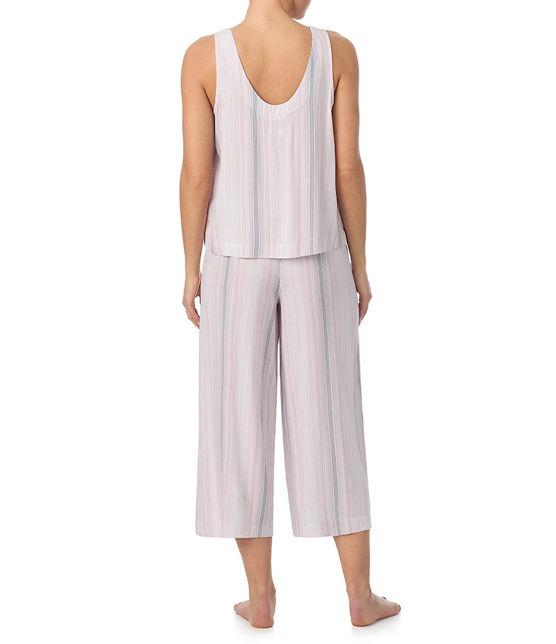 Donna Karan DKNY Stripe Print Sleeveless V Neck Woven Capri Pajama Set