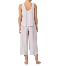 Donna Karan DKNY Stripe Print Sleeveless V Neck Woven Capri Pajama Set