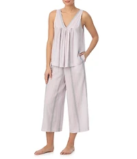 Donna Karan DKNY Stripe Print Sleeveless V Neck Woven Capri Pajama Set