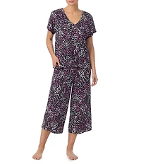 Donna Karan DKNY Wild Spots Print Short Sleeve V-Neck Jersey Knit Cropped Pajama Set