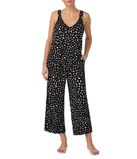 Donna Karan DNKY Dotted Sleeveless V Neck Jersey Knit Cropped Pajama Set