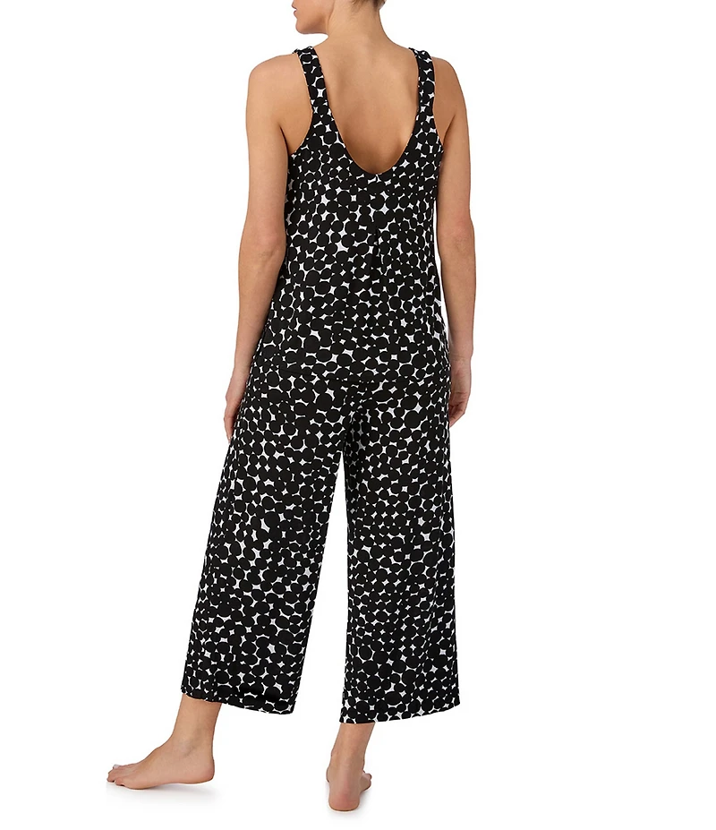 Donna Karan DNKY Dotted Sleeveless V Neck Jersey Knit Cropped Pajama Set