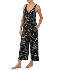 Donna Karan DNKY Dotted Sleeveless V Neck Jersey Knit Cropped Pajama Set
