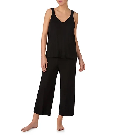 Donna Karan DNKY Solid Sleeveless V Neck Jersey Knit Cropped Pajama Set