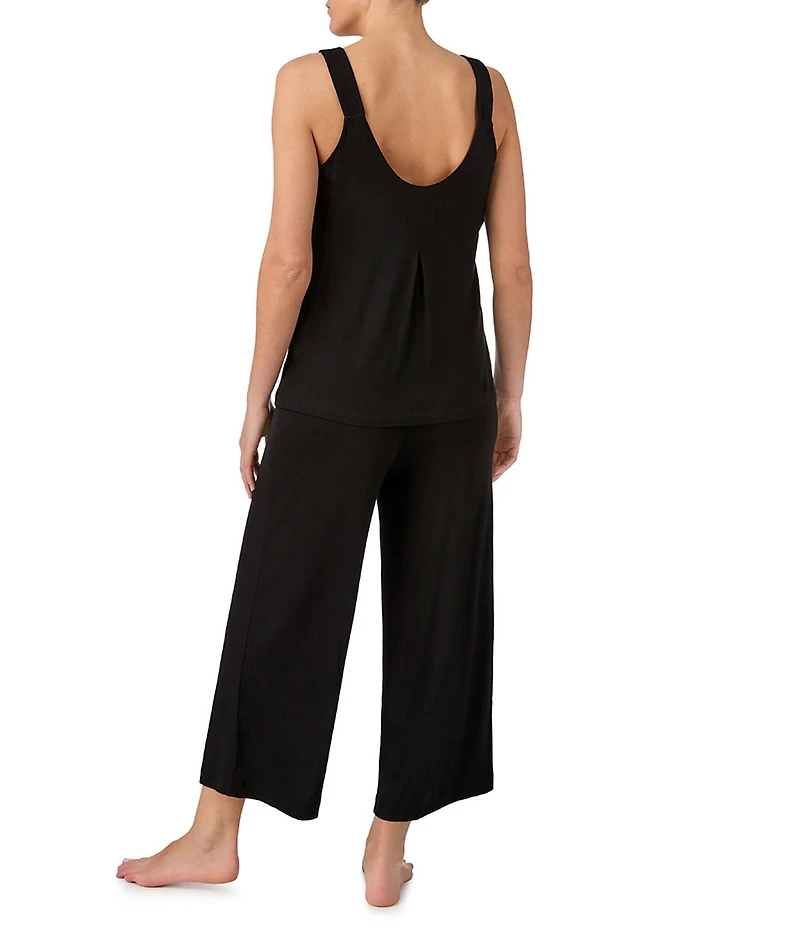 Donna Karan DNKY Solid Sleeveless V Neck Jersey Knit Cropped Pajama Set