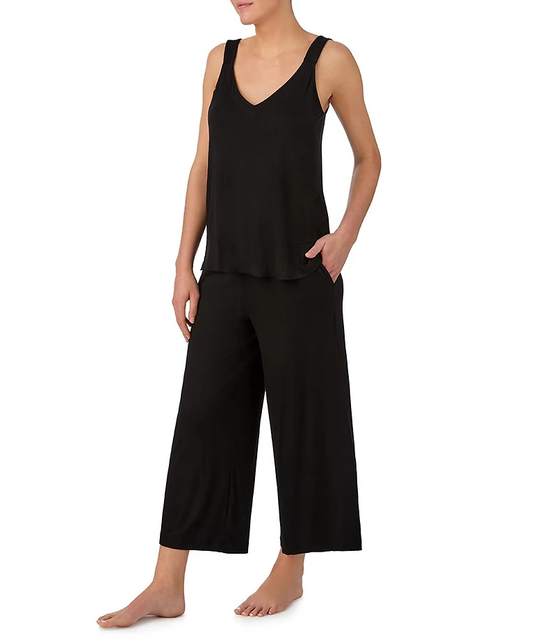 Donna Karan DNKY Solid Sleeveless V Neck Jersey Knit Cropped Pajama Set