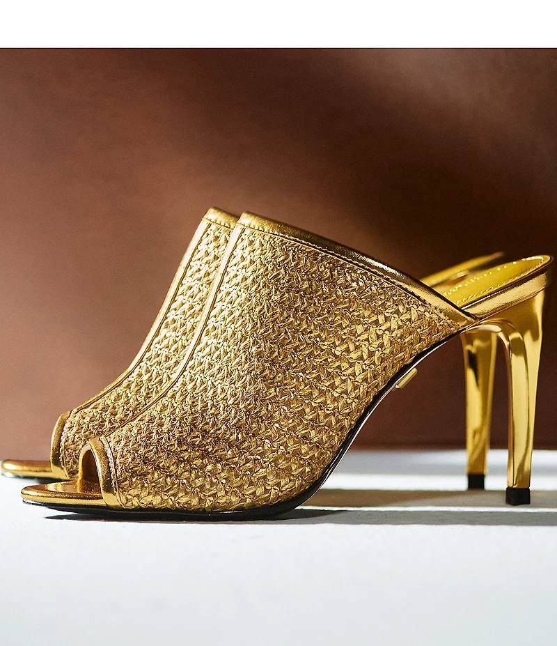 Donna Karan Donna Foil Raffia Dress Slide Sandals