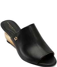 Donna Karan Donna Leather Wedge Slide Sandals