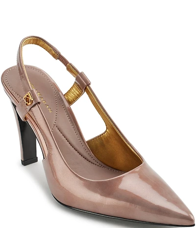 Donna Karan Donna Patent Leather Pointed Toe Slingback Pumps