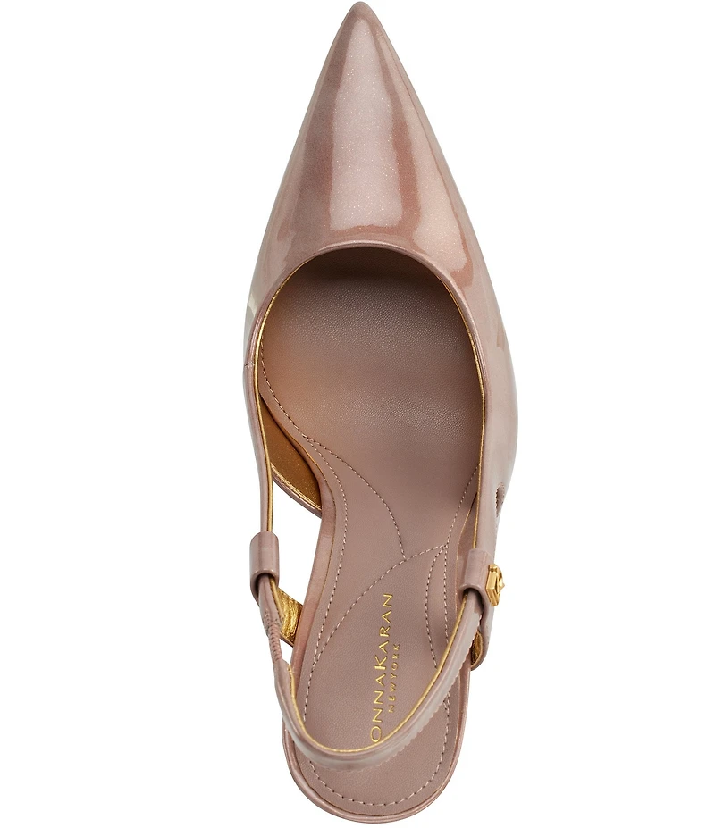 Donna Karan Donna Patent Leather Pointed Toe Slingback Pumps