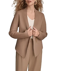 Donna Karan Double Faced Wool Blend Collarless Gold Bar Wrap Jacket