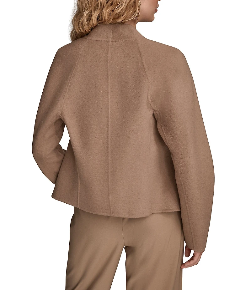 Donna Karan Double Faced Wool Blend Collarless Gold Bar Wrap Jacket