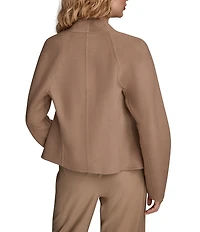 Donna Karan Double Faced Wool Blend Collarless Gold Bar Wrap Jacket