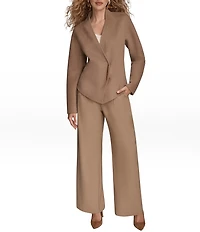 Donna Karan Double Faced Wool Blend Collarless Gold Bar Wrap Jacket