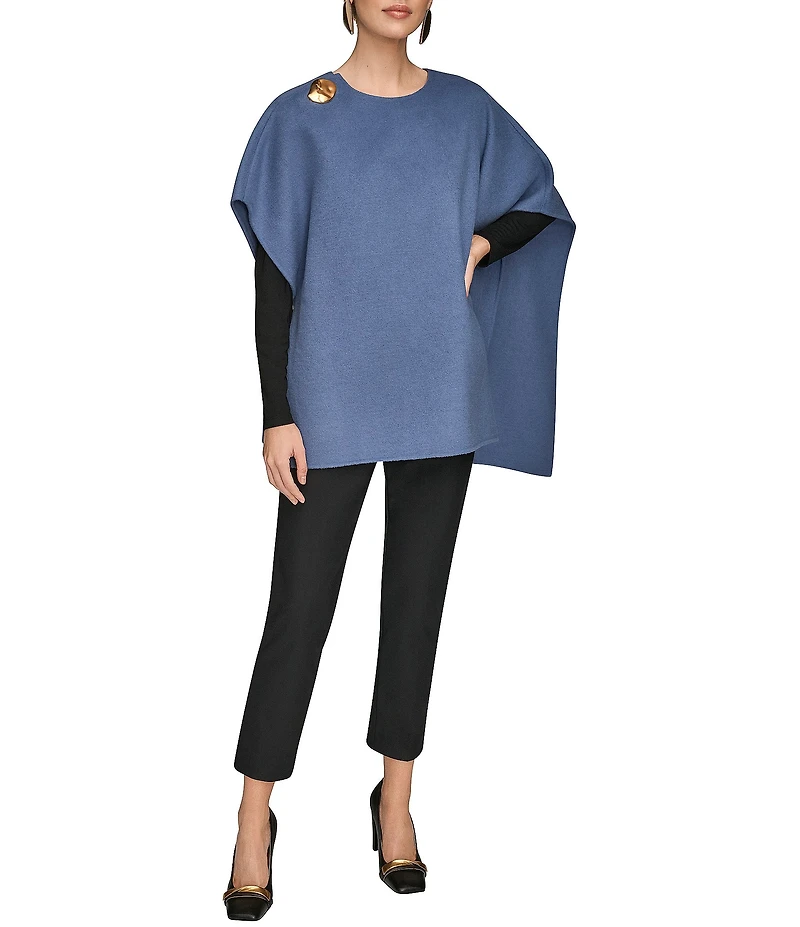 Donna Karan Double Faced Wool Blend Gold Hardware Oversized Cape