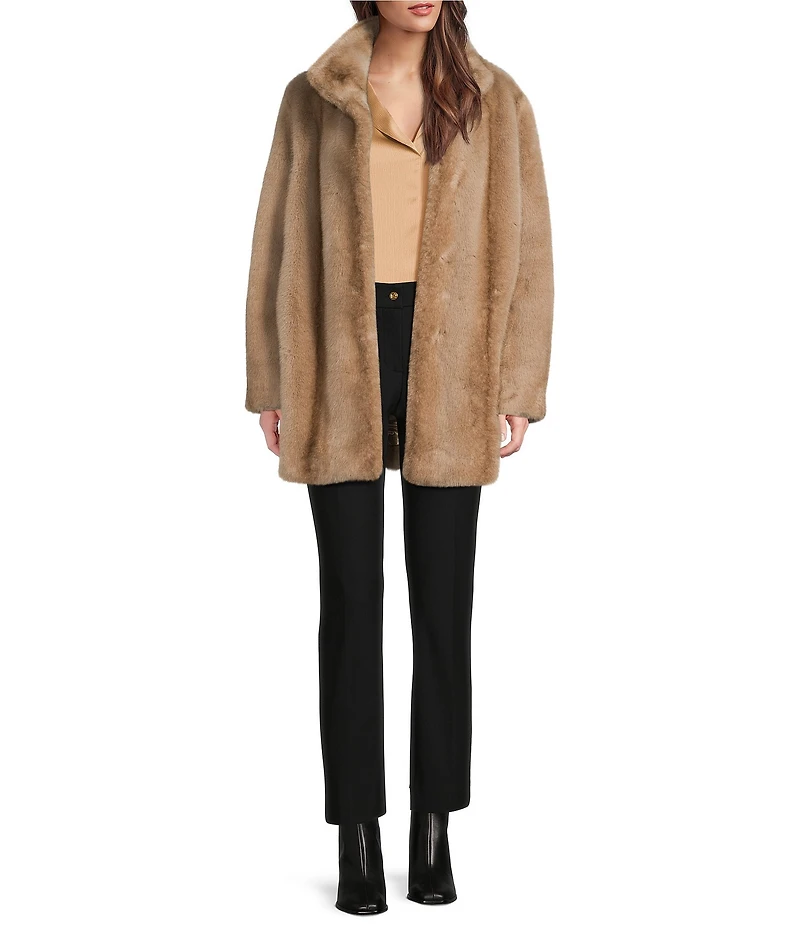 Donna Karan Faux Fur Stand Collar Button Front Coat
