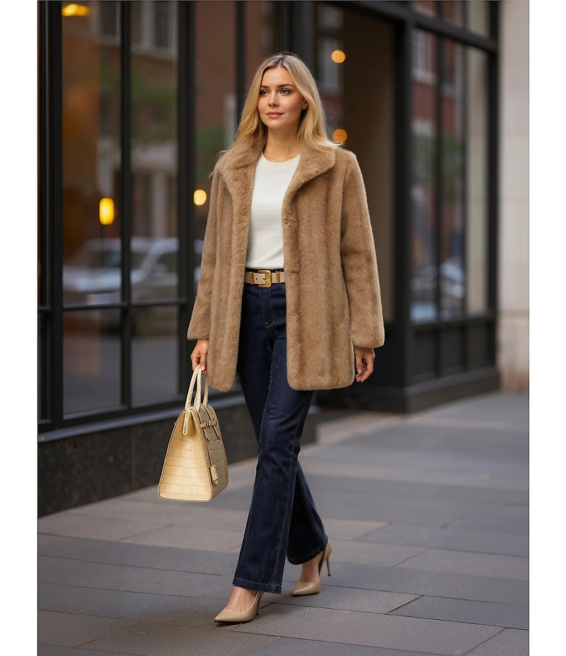 Donna Karan Faux Fur Stand Collar Button Front Coat